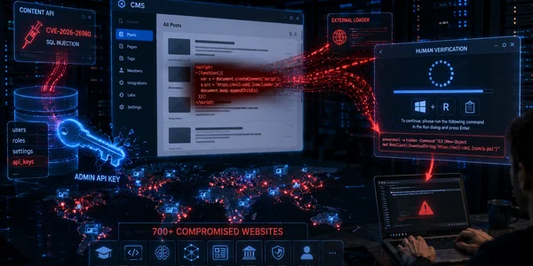 Ghost CMS атаковали через старую SQL-инъекцию: больше 700 сайтов превратили в ловушки ClickFix