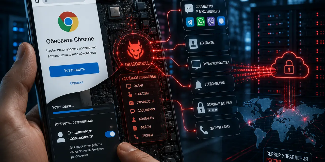 DragonDoll маскируется под обновление Chrome и получает доступ к переписке на Android