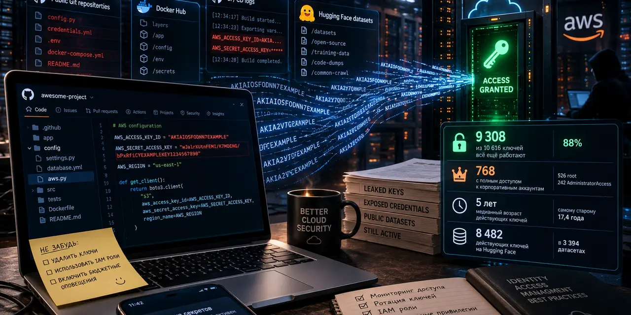 Пять лет в сети: 9308 утекших ключей AWS все еще работают