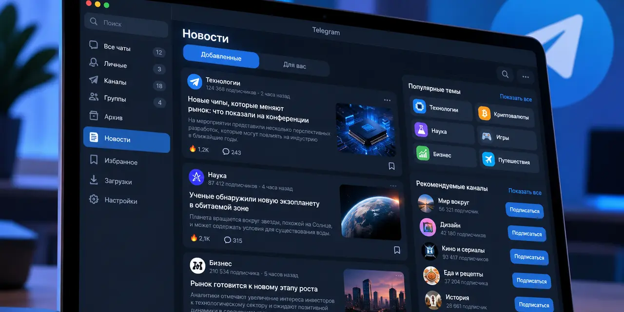 В Telegram обнаружили ленту новостей с рекомендациями