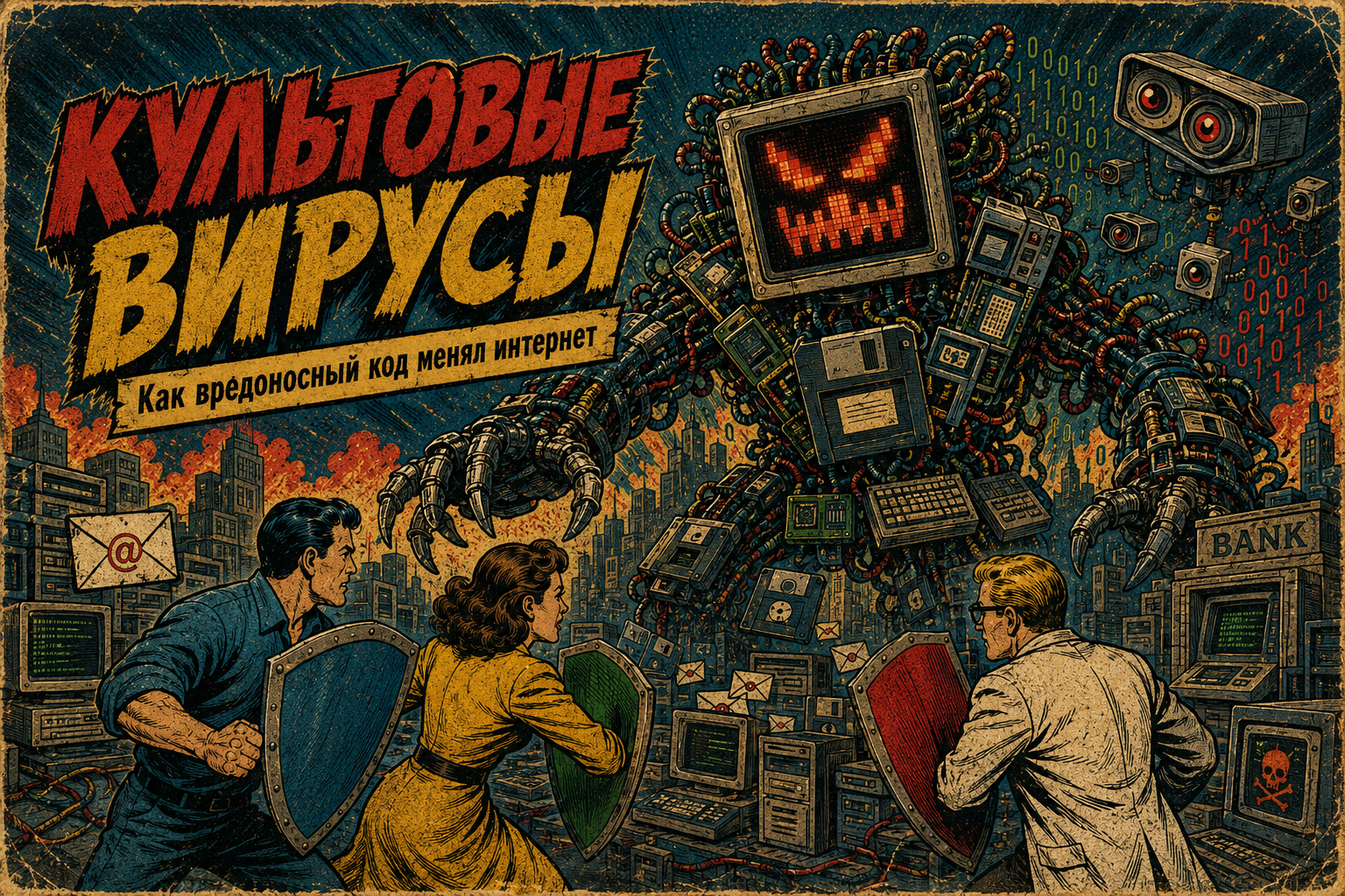 Какими были культовые компьютерные вирусы на заре интернета: от дискет и почты до Stuxnet, Mirai, WannaCry и Zeus