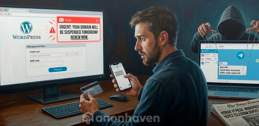 WordPress-админов ловят на страхе потери домена: как Telegram стал новым сервером для фишеров