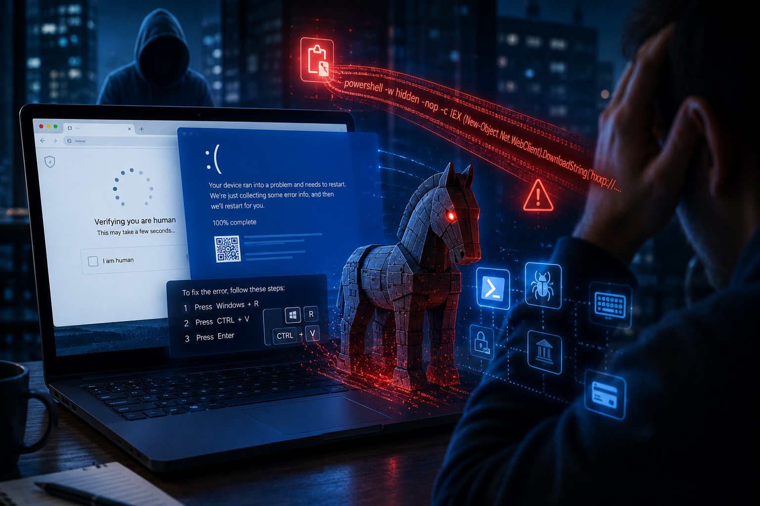 Фальшивая проверка Cloudflare и «синий экран»: новая ClickFix-атака доставляет SmartRAT под видом банковского сайта