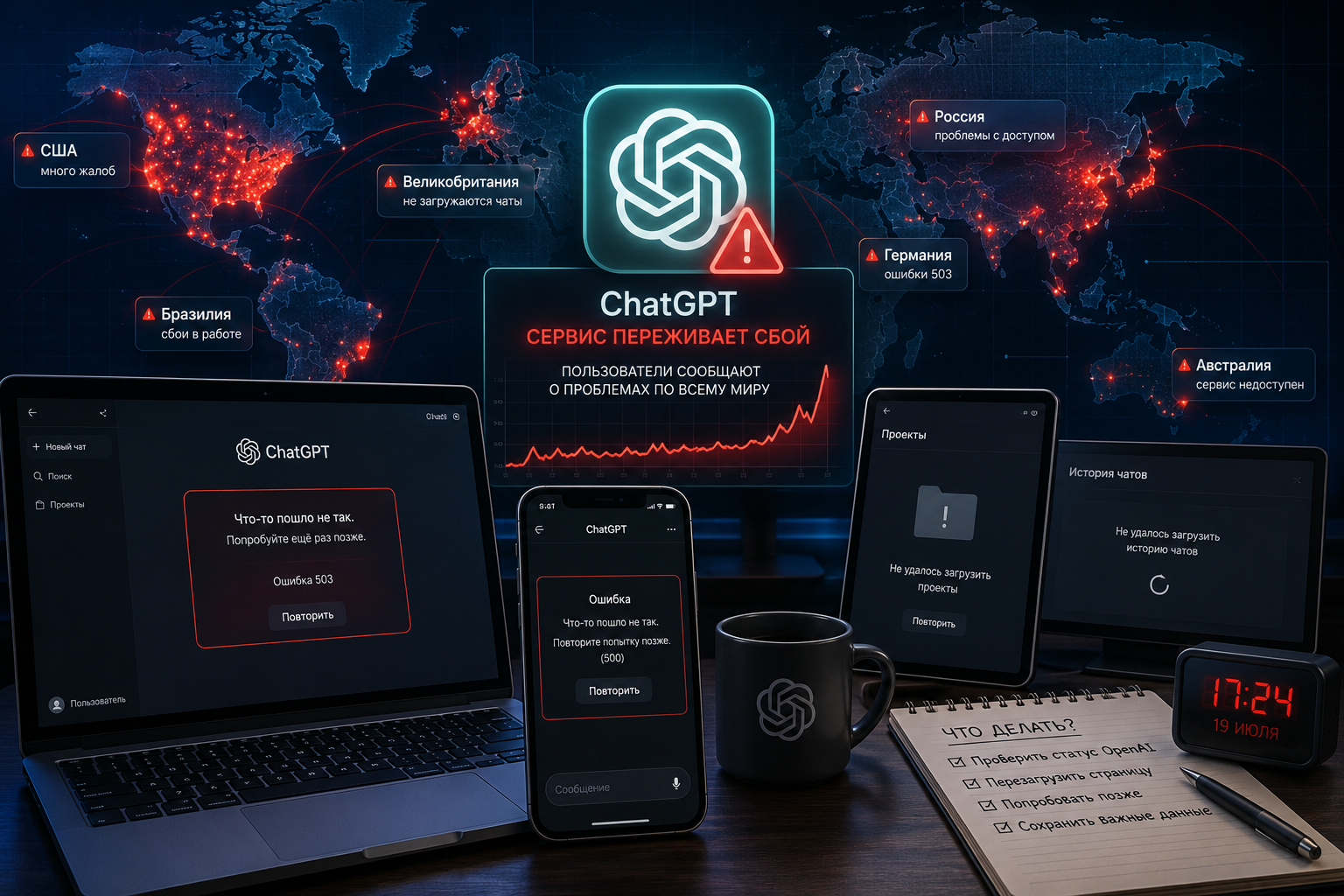 ChatGPT частично перестал загружать чаты и проекты