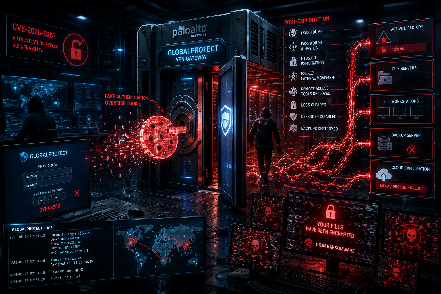 Qilin входит через GlobalProtect и шифрует весь домен