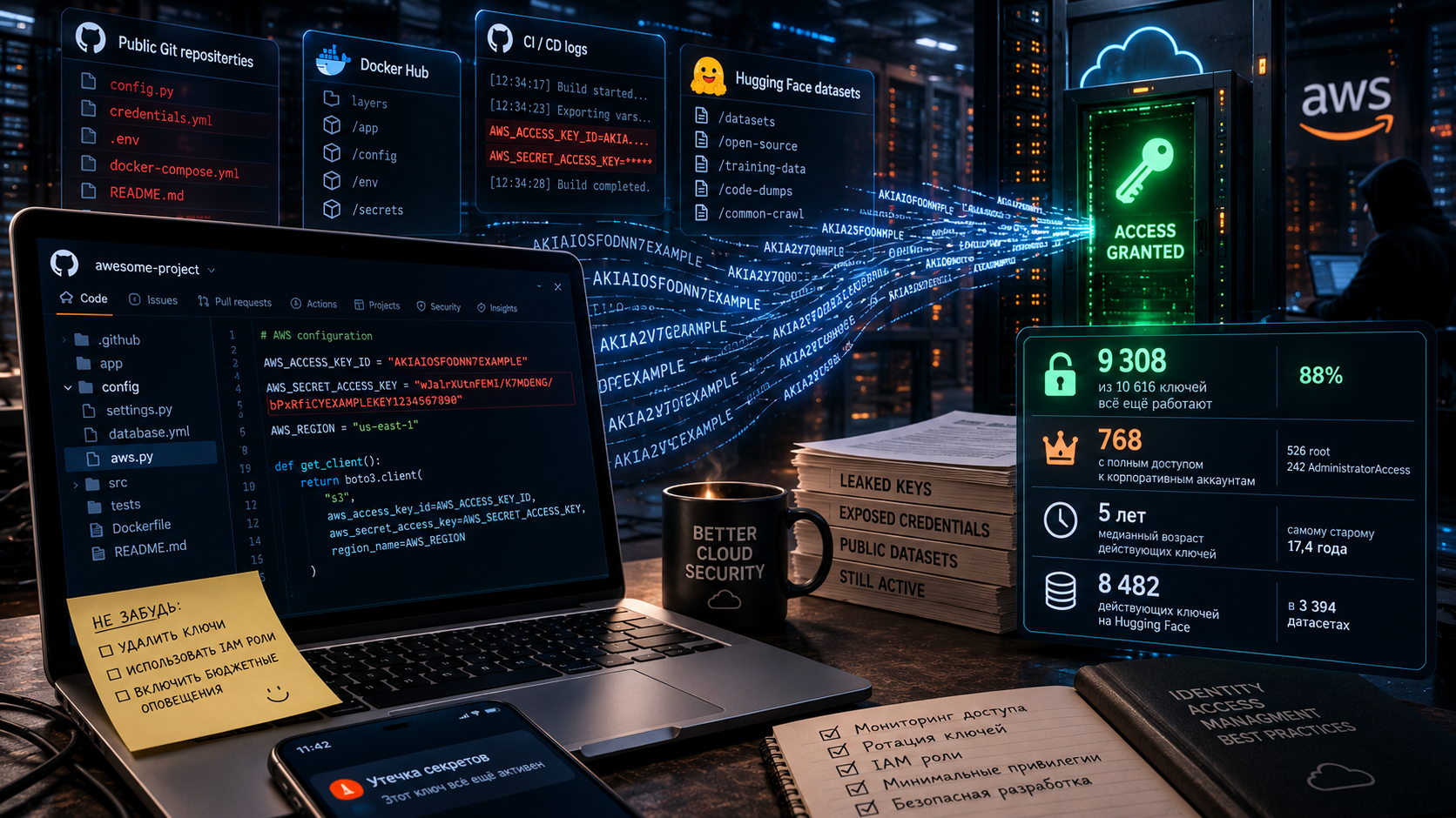 Пять лет в сети: 9308 утекших ключей AWS все еще работают