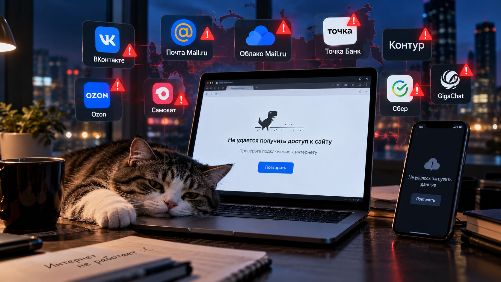 Рунет прилег: Mail.ru, VK и банки массово сбоят