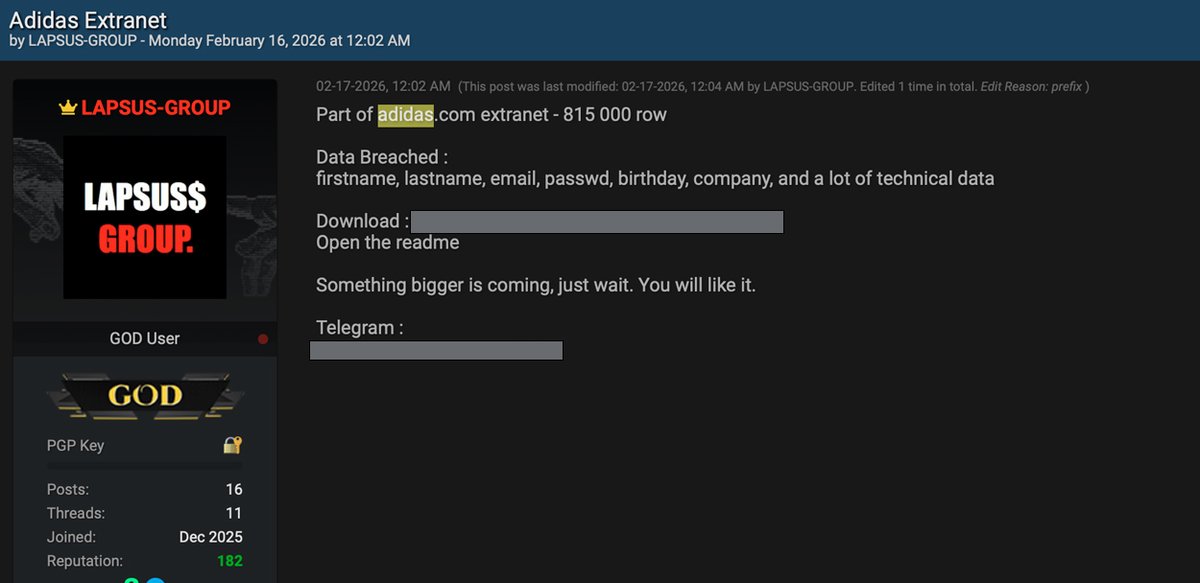 выложенные SQL-файлы утечки данных Adidas