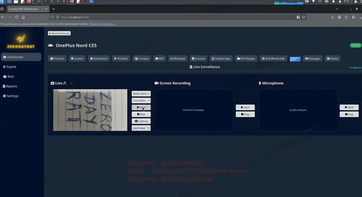 Вкладка наблюдение в ZeroDayRAT