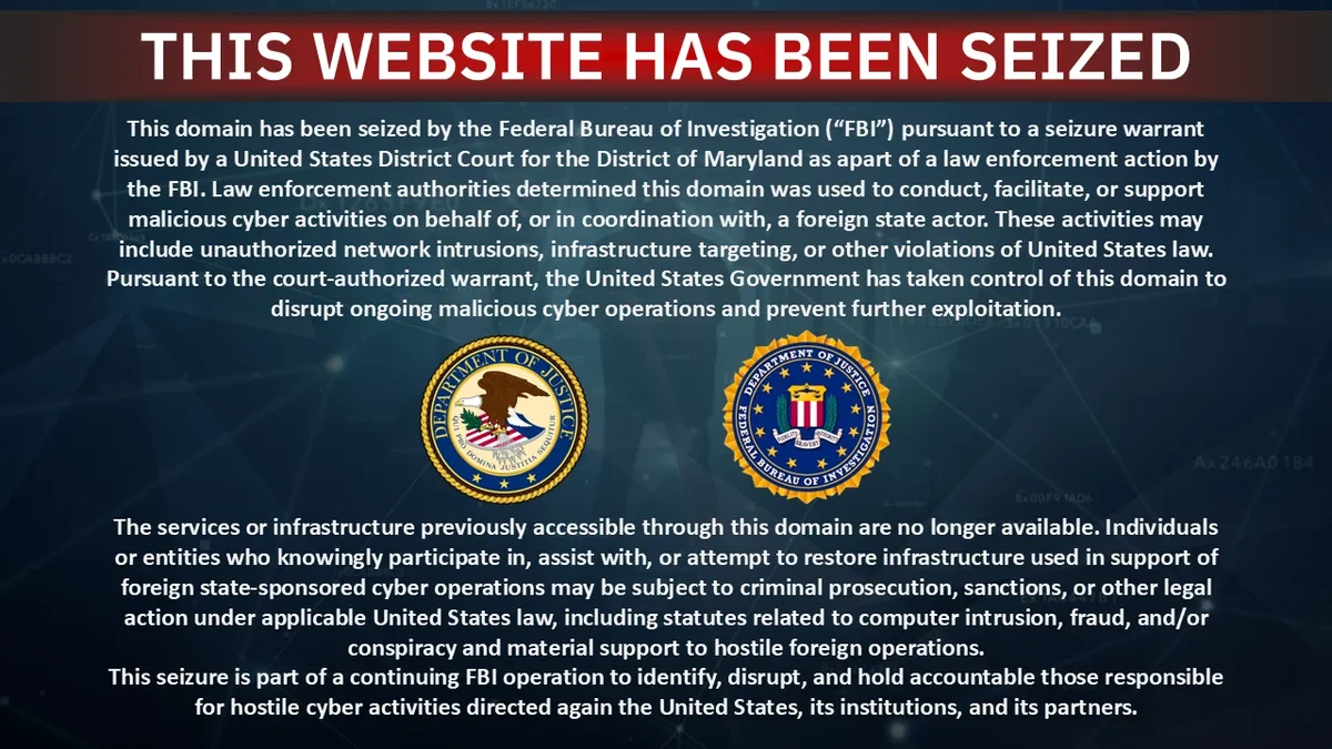 FBI seizure banner displayed on handala-hack[.]to after the March 19 takedown.