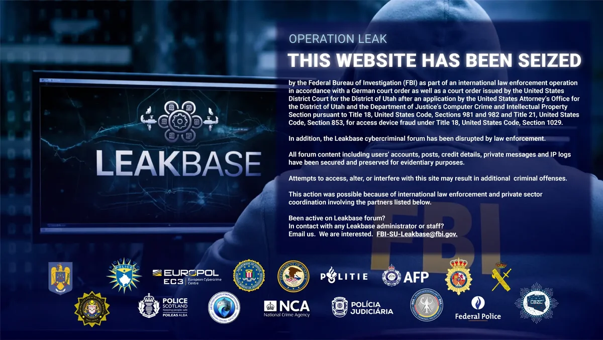 A law enforcement seizure banner displayed on a dark web marketplace after a coordinated international takedown