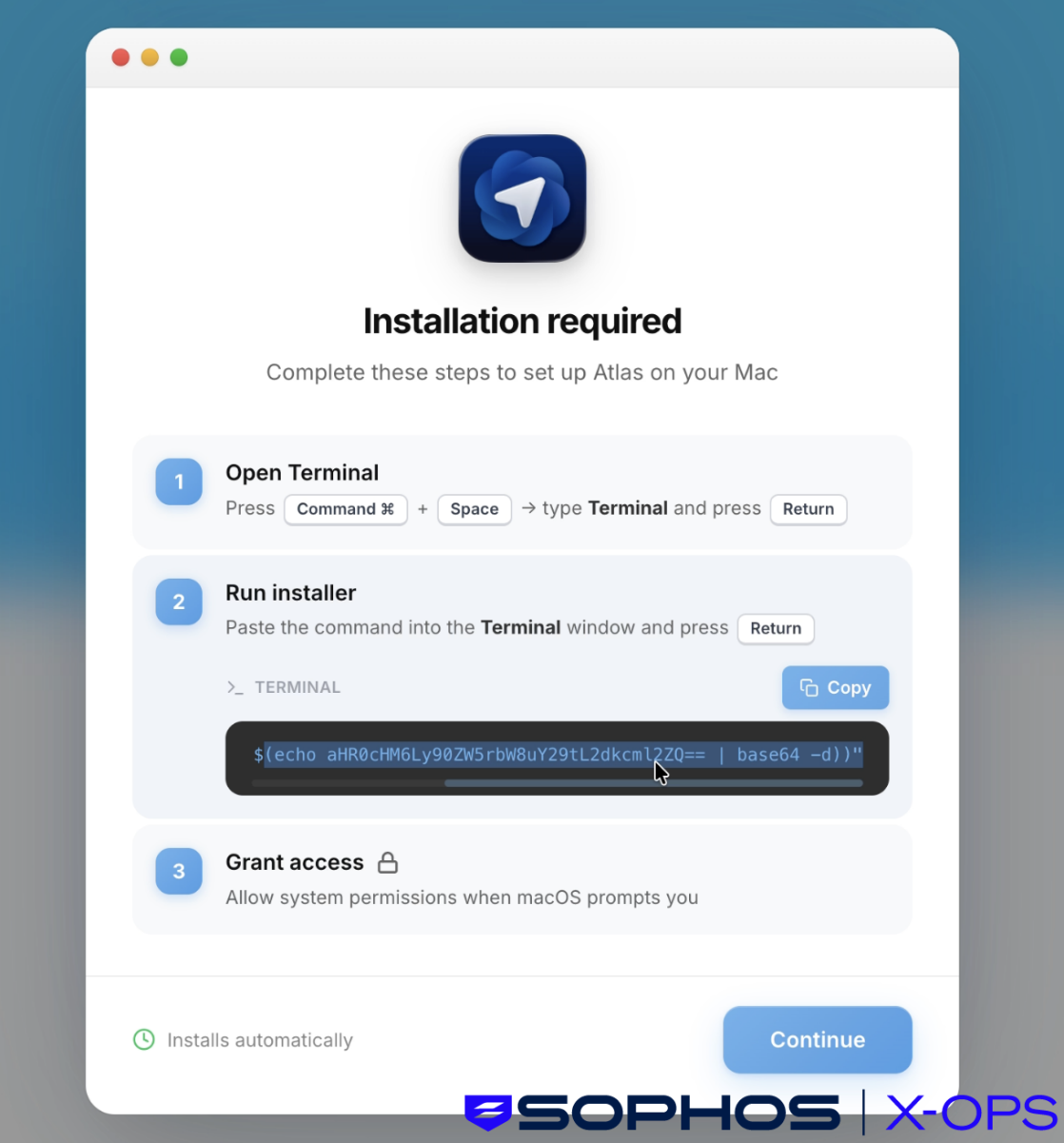 Страница ClickFix с инструкцией по вставке вредоносной строки в Terminal. Источник: Sophos X-Ops