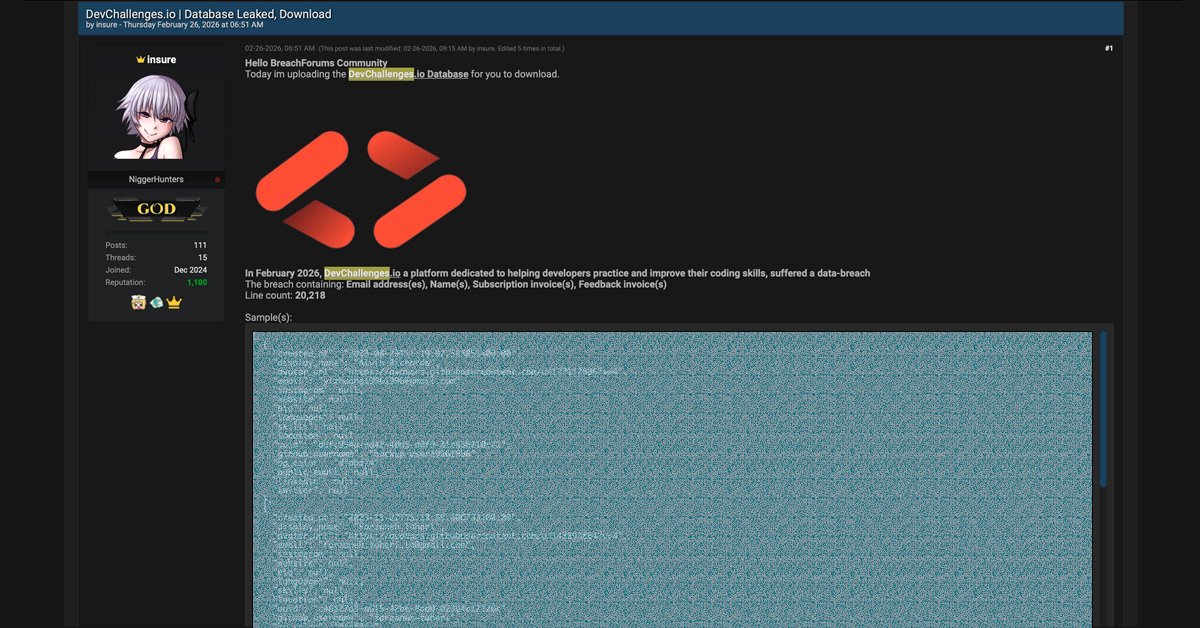 Утечка базы данных DevChallenges