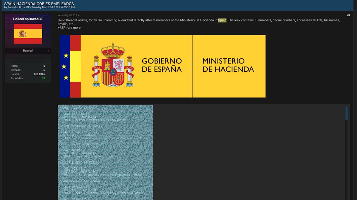User PoliceEspDoxedBF publishes a data leak targeting employees of Spain's Ministry of Finance (Ministerio de Hacienda)